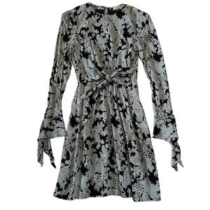 1980s Giorgio Armani Vtg Designer Print Long Sleeve Tie Detail Dress Size 6-8